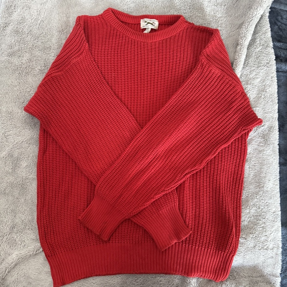 JCPenney The Fox Red Cable Knit Sweater Mens L Preppy Cozycore Cotton